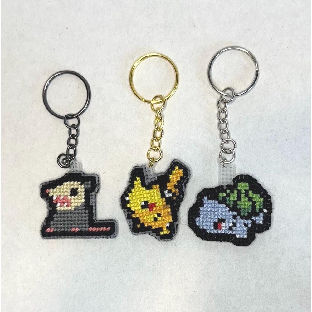 handmade cross stitch keychain | poke | rat